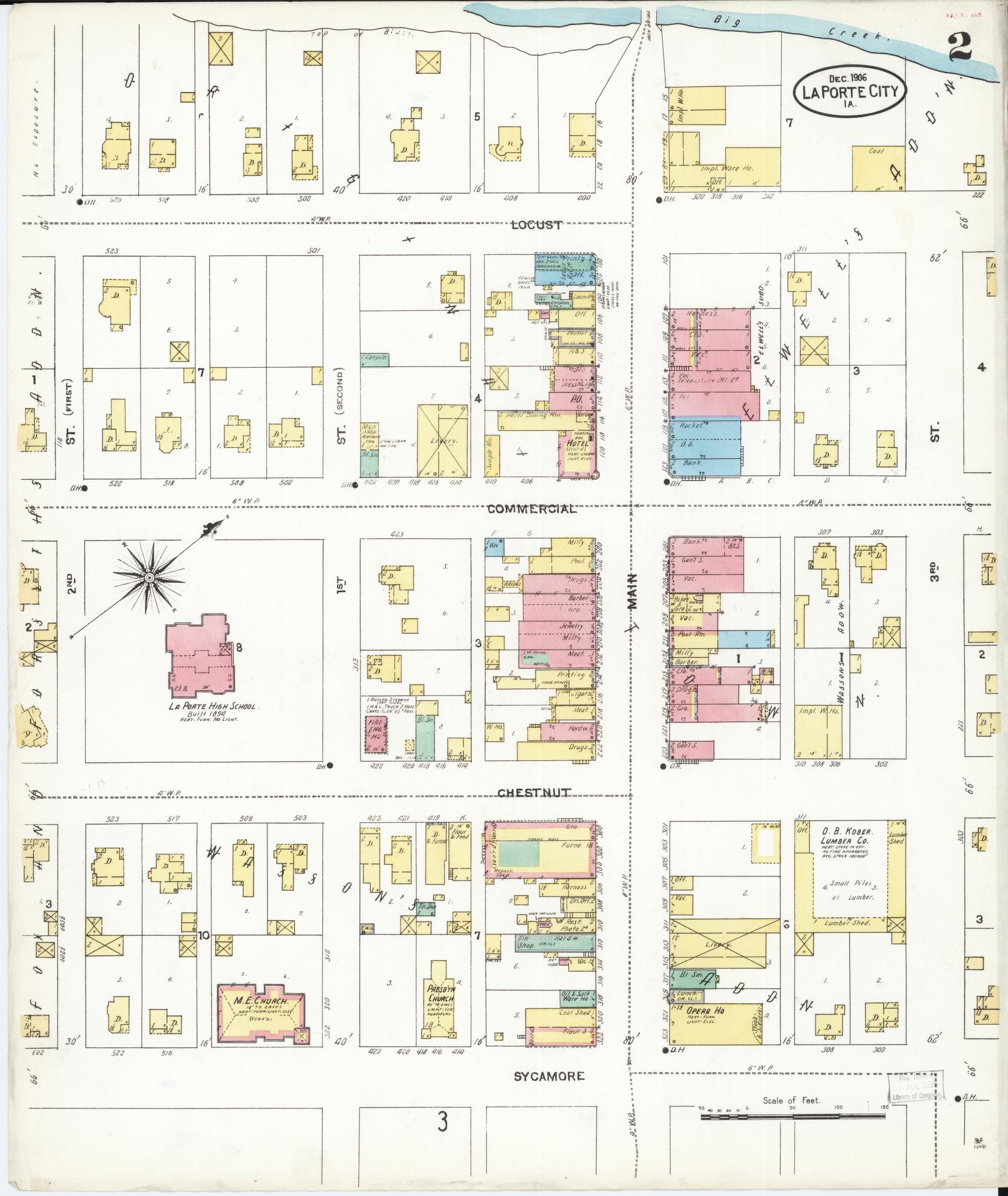 Sanborn Fire Insurance Map from La Porte City, Black Hawk County, Iowa (1906), Sheet #0002 - Historic Sanborn Fire Insurance Map Print, vintage old map wall art