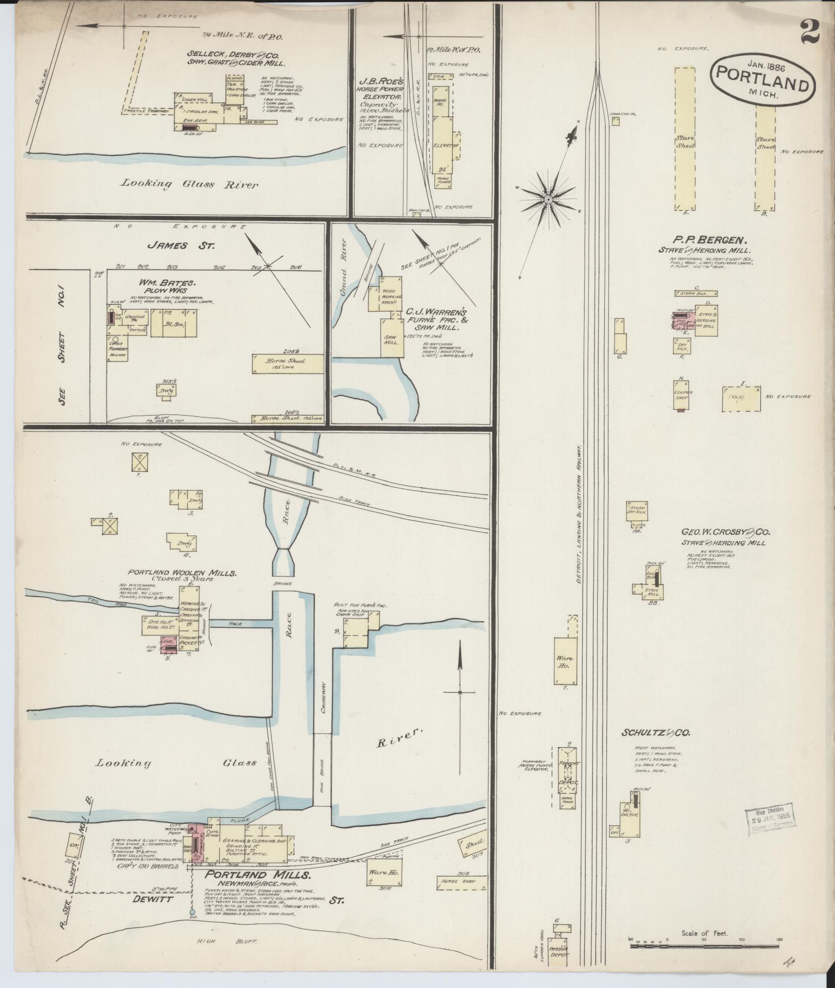 Sanborn Fire Insurance Map from Portland, Ionia County, Michigan (1886), Sheet #0002 - Complete Map Set gallery image, historic Sanborn map, vintage wall art, Michigan Michigan