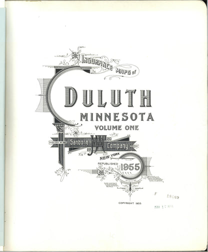 Sanborn Fire Insurance Map from Duluth, Saint Louis County, Minnesota (1955), Sheet #0001 - Historic Sanborn Fire Insurance Map Print, vintage old map wall art, antique decor, genealogy gift, Minnesota Minnesota map