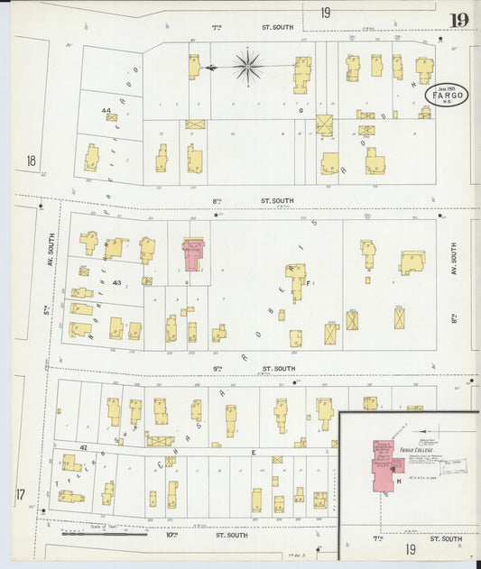 Sanborn Fire Insurance Map from Fargo, Cass County, North Dakota (1901), Sheet #0019 - Historic Sanborn Fire Insurance Map Print, vintage old map wall art, antique decor, genealogy gift, North Dakota North Dakota map