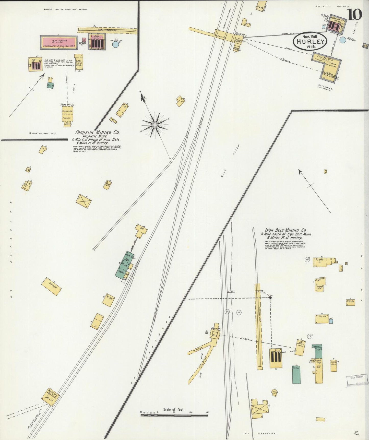 Sanborn Fire Insurance Map from Hurley, Iron County, Wisconsin (1905), Sheet #0010 - Complete Map Set gallery image, historic Sanborn map, vintage wall art, Wisconsin Wisconsin