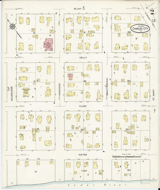 Sanborn Fire Insurance Map from Charles City, Floyd County, Iowa (1915), Sheet #0002 - Historic Sanborn Fire Insurance Map Print, vintage old map wall art