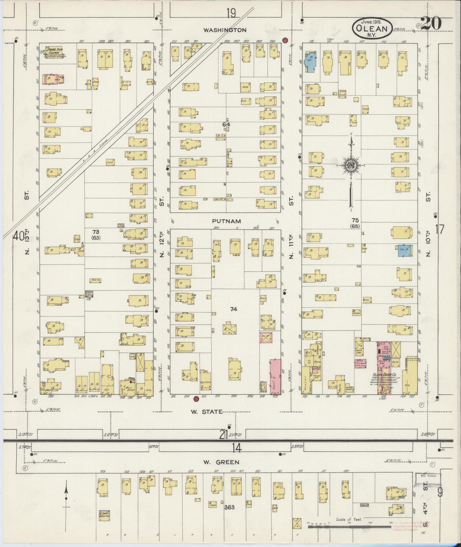 Sanborn Fire Insurance Map from Olean, Cattaraugus County, New York (1915), Sheet #0020 - Complete Map Set gallery image, historic Sanborn map, vintage wall art, New York New York