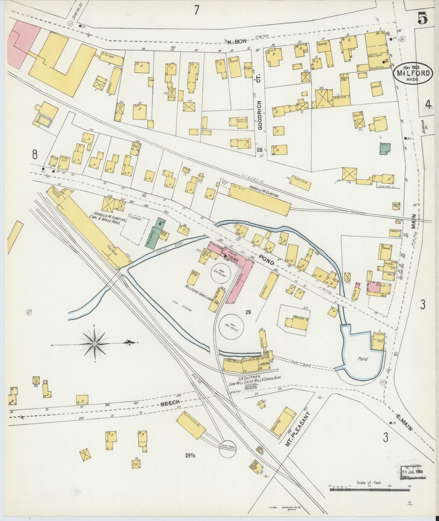 Sanborn Fire Insurance Map from Milford, Worcester County, Massachusetts (1903), Sheet #0005 - Complete Map Set gallery image, historic Sanborn map, vintage wall art, Massachusetts Massachusetts