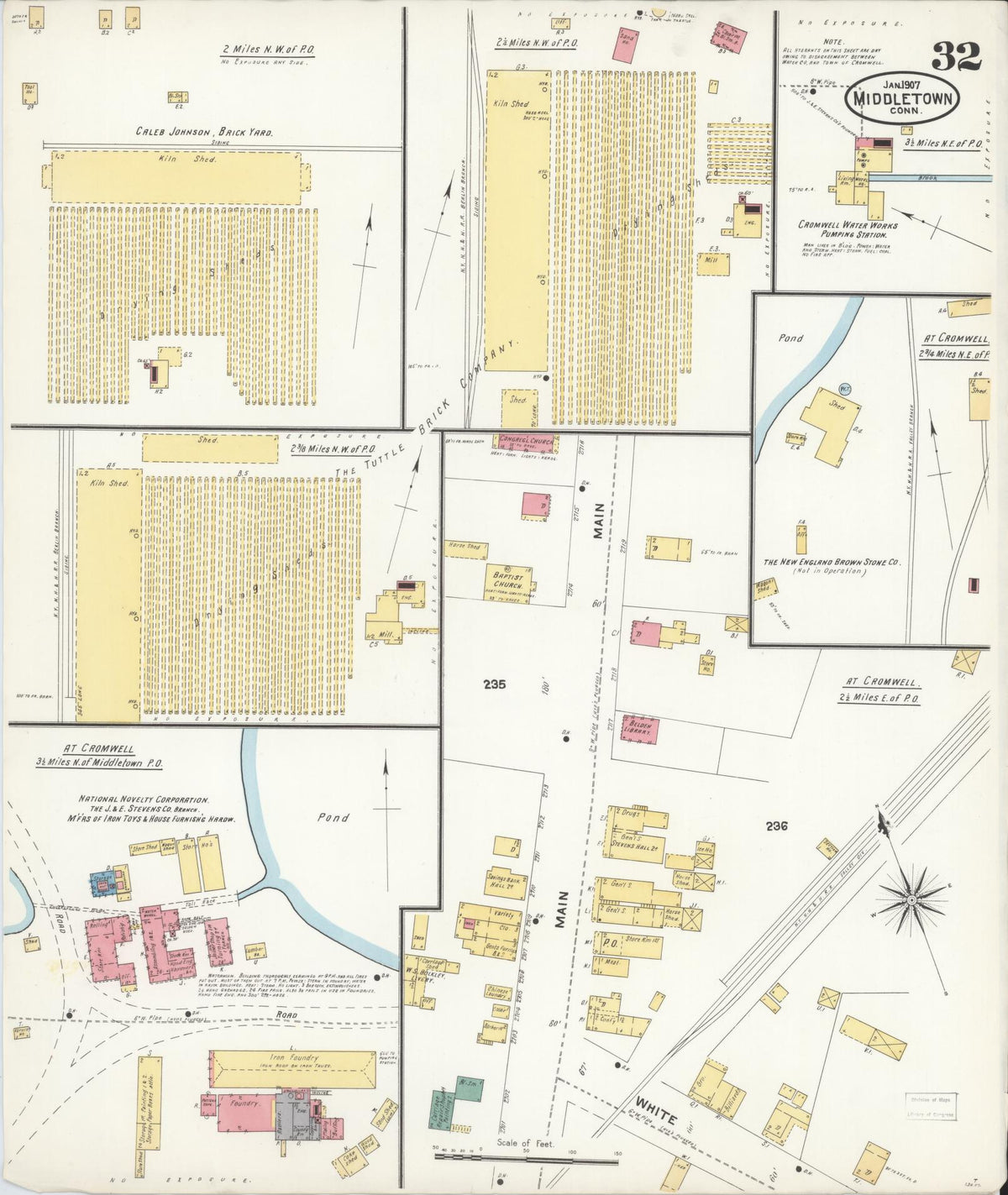 Sanborn Fire Insurance Map from Middletown, Middlesex County, Connecticut (1907), Sheet #0032 - Historic Sanborn Fire Insurance Map Print, vintage old map wall art, antique decor, genealogy gift, Connecticut Connecticut map