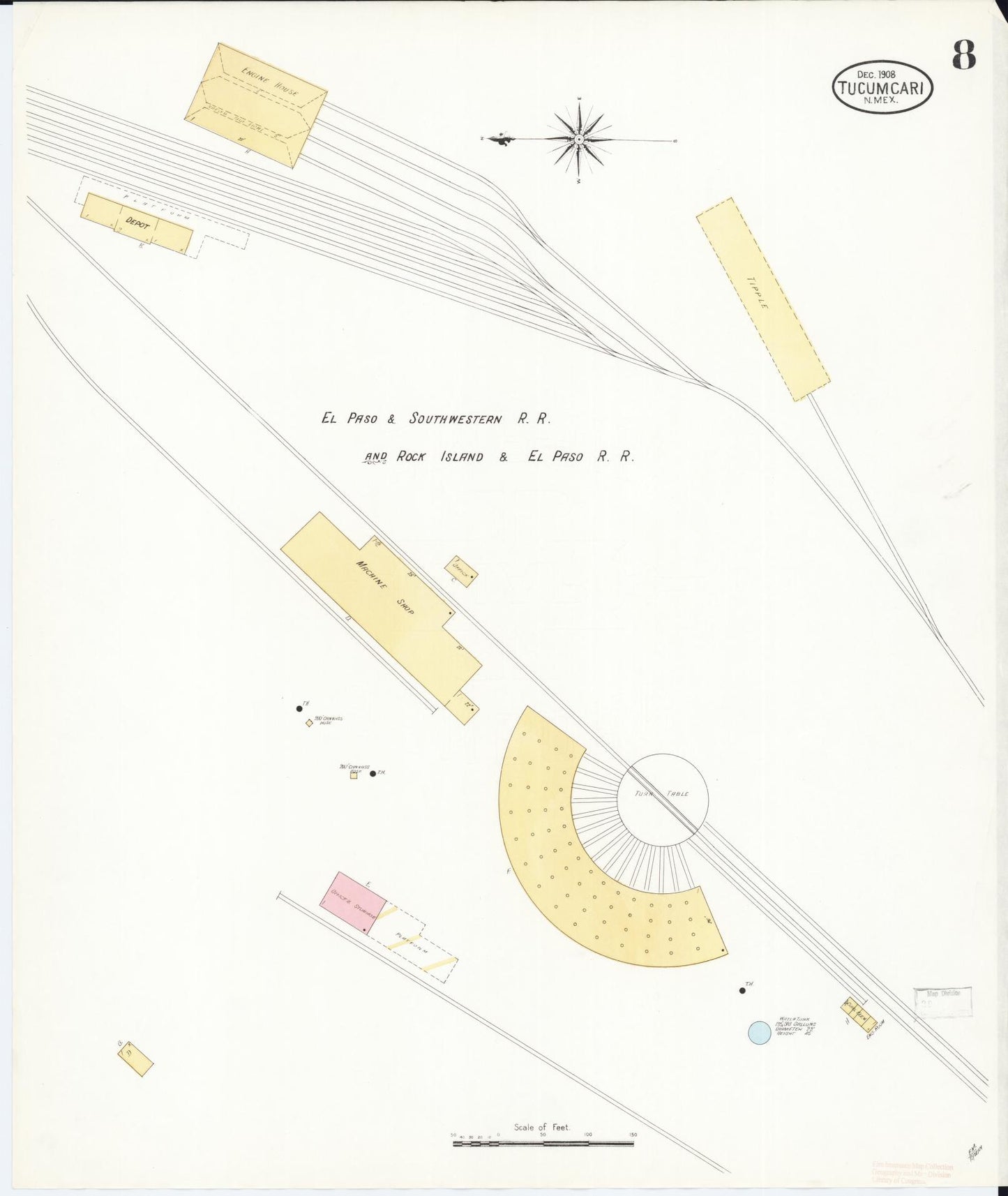Sanborn Fire Insurance Map from Tucumcari, Quay County, New Mexico (1908), Sheet #0008 - Complete Map Set gallery image, historic Sanborn map, vintage wall art, New Mexico New Mexico