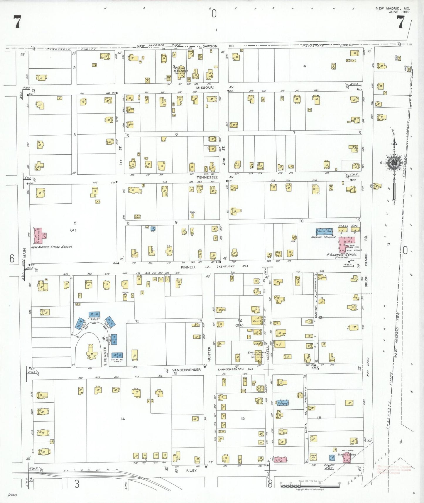 Sanborn Fire Insurance Map from New Madrid, New Madrid County, Missouri (1950), Sheet #0007 - Complete Map Set gallery image, historic Sanborn map, vintage wall art, Missouri Missouri