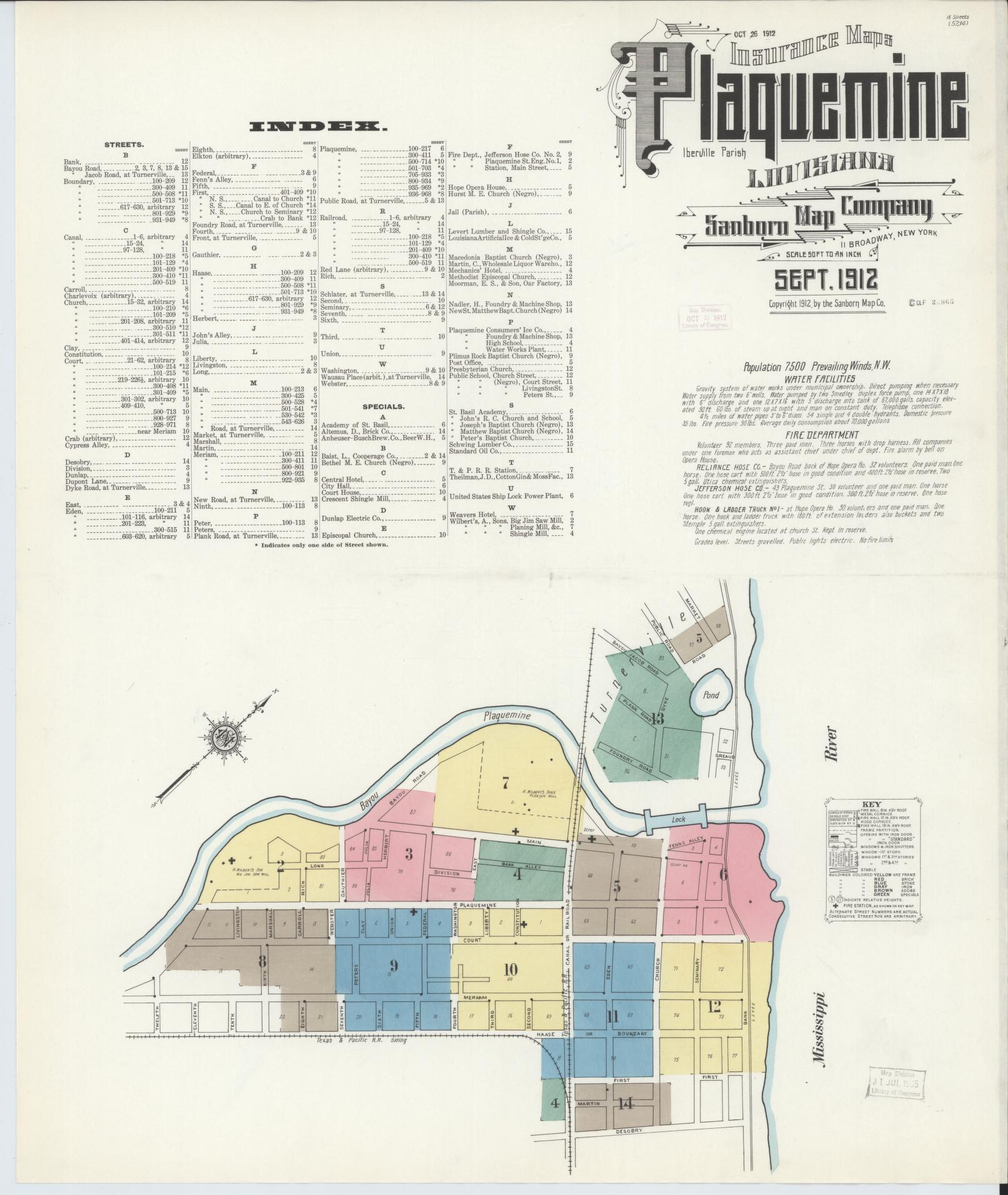 Sanborn Fire Insurance Map from Plaquemine, Iberville Parish, Louisiana. (1912) – Historic Sanborn Fire Insurance Map Print