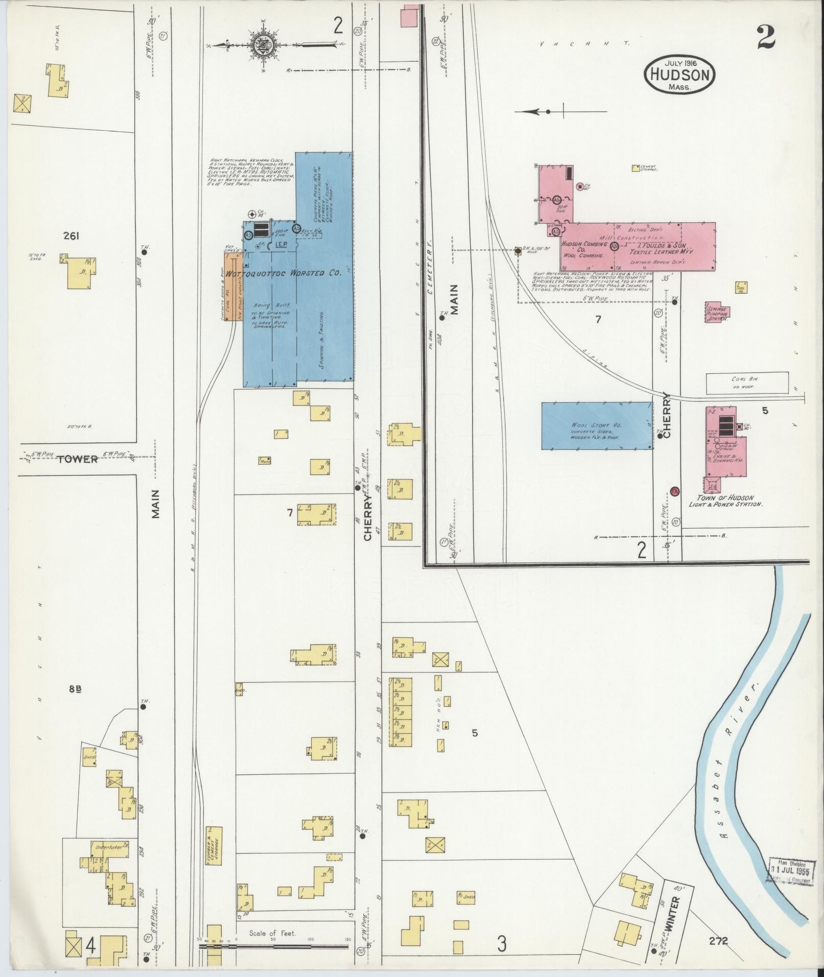Sanborn Fire Insurance Map from Hudson, Middlesex County, Massachusetts (1916), Sheet #0002 - Complete Map Set gallery image, historic Sanborn map, vintage wall art, Massachusetts Massachusetts