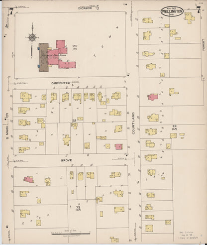 Sanborn Fire Insurance Map from Wellington, Lorain County, Ohio (1922), Sheet #0007 - Historic Sanborn Fire Insurance Map Print, vintage old map wall art, antique decor, genealogy gift, Ohio Ohio map
