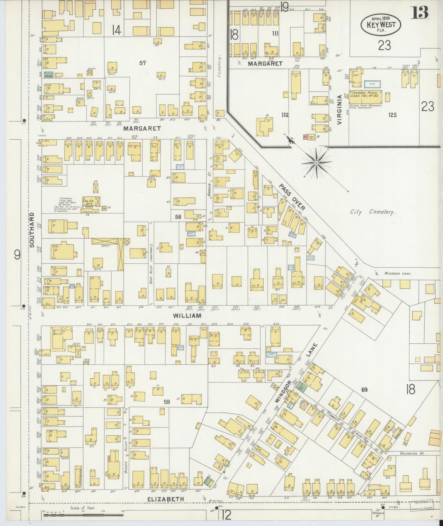Sanborn Fire Insurance Map from Key West, Monroe County, Florida (1899), Sheet #0013 - Complete Map Set gallery image, historic Sanborn map, vintage wall art, Florida Florida