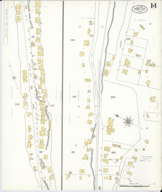 Sanborn Fire Insurance Map from Park City, Summit County, Utah (1907), Sheet #0014 - Historic Sanborn Fire Insurance Map Print, vintage old map wall art, antique decor, genealogy gift, Utah Utah map