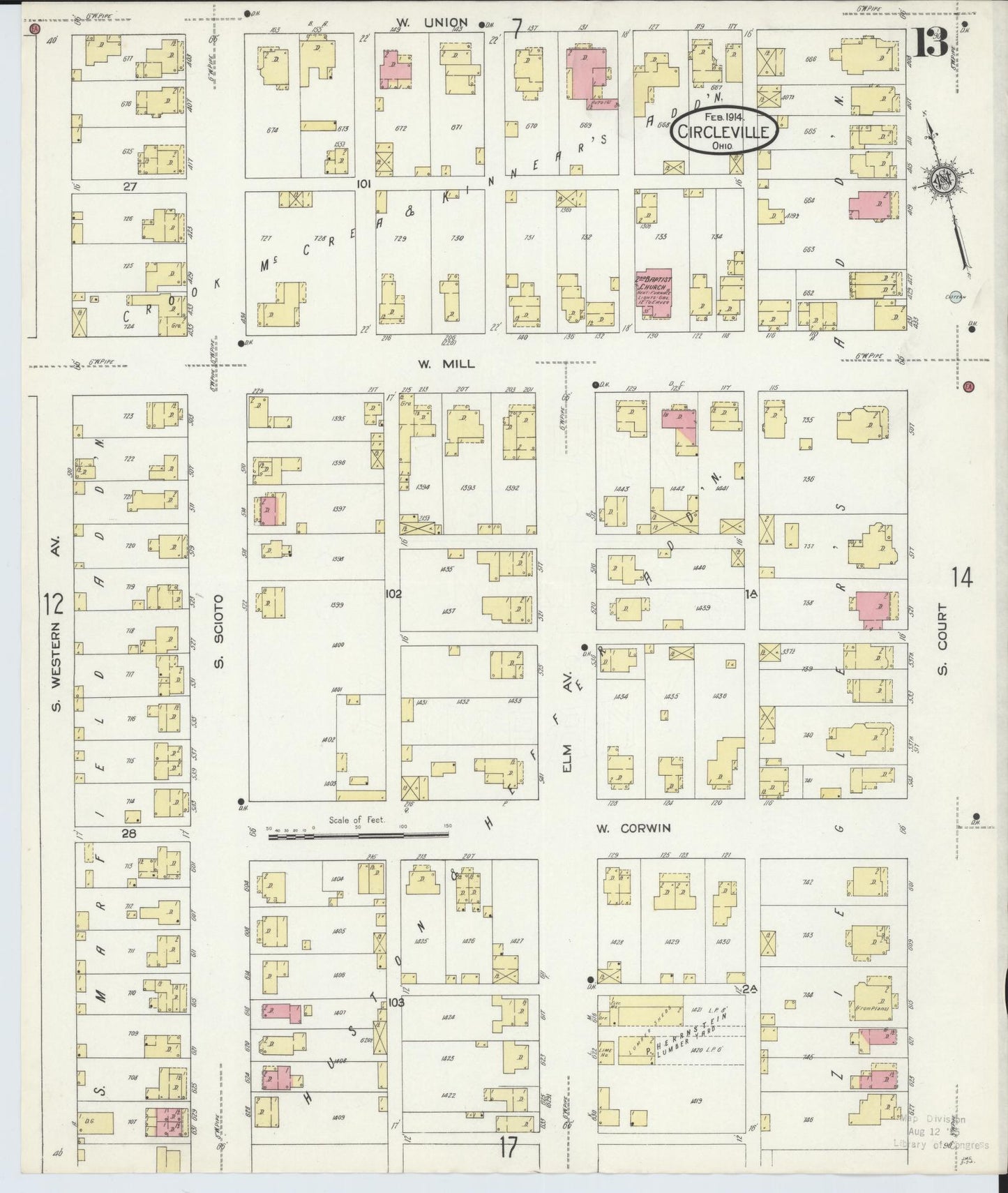 Sanborn Fire Insurance Map from Circleville, Pickaway County, Ohio (1914), Sheet #0013 - Historic Sanborn Fire Insurance Map Print, vintage old map wall art, antique decor, genealogy gift, Ohio Ohio map