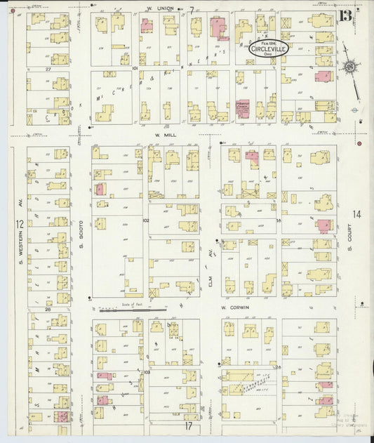 Sanborn Fire Insurance Map from Circleville, Pickaway County, Ohio (1914), Sheet #0013 - Historic Sanborn Fire Insurance Map Print, vintage old map wall art, antique decor, genealogy gift, Ohio Ohio map