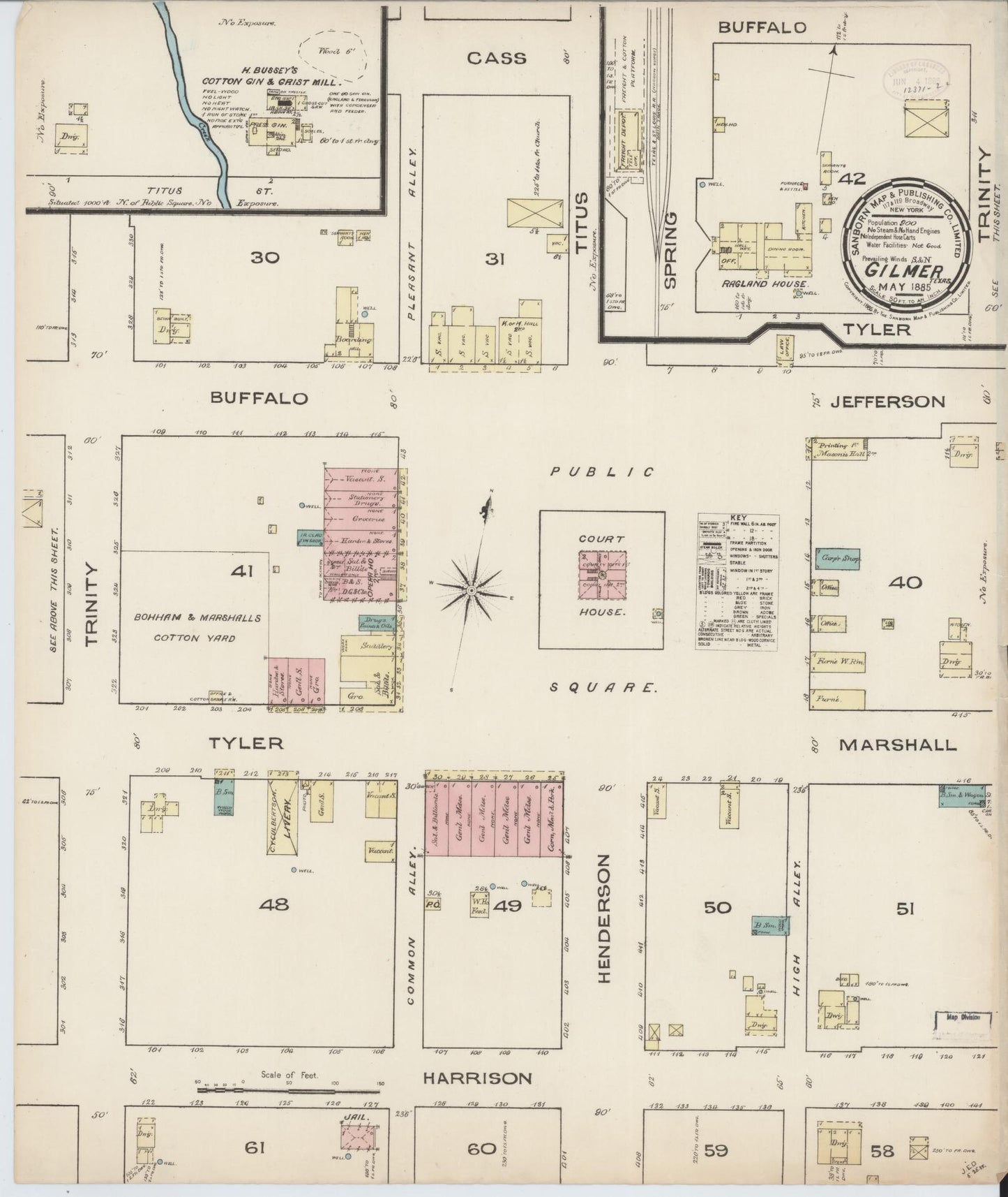 Sanborn Fire Insurance Map from Gilmer, Upshur County, Texas. (1885) – Historic Sanborn Fire Insurance Map Print