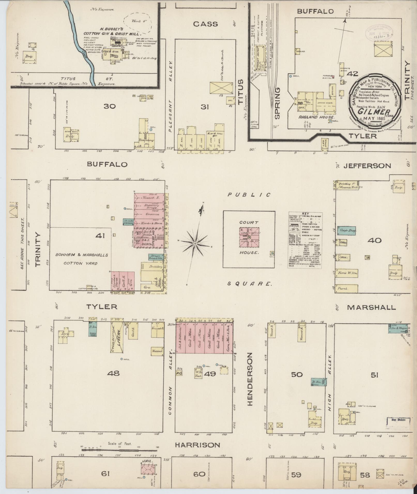 Sanborn Fire Insurance Map from Gilmer, Upshur County, Texas. (1885) – Historic Sanborn Fire Insurance Map Print