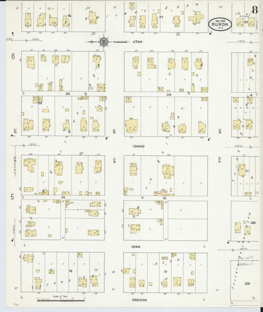 Sanborn Fire Insurance Map from Huron, Beadle County, South Dakota (1910), Sheet #0008 - Historic Sanborn Fire Insurance Map Print, vintage old map wall art, antique decor, genealogy gift, South Dakota South Dakota map