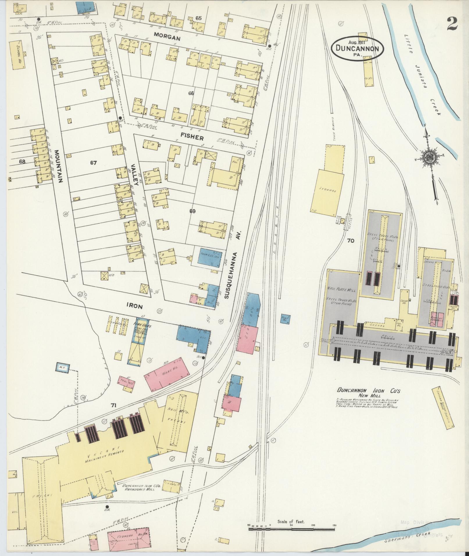 Sanborn Fire Insurance Map from Duncannon, Perry County, Pennsylvania (1911), Sheet #0002 - Historic Sanborn Fire Insurance Map Print, vintage old map wall art, antique decor, genealogy gift, Pennsylvania Pennsylvania map