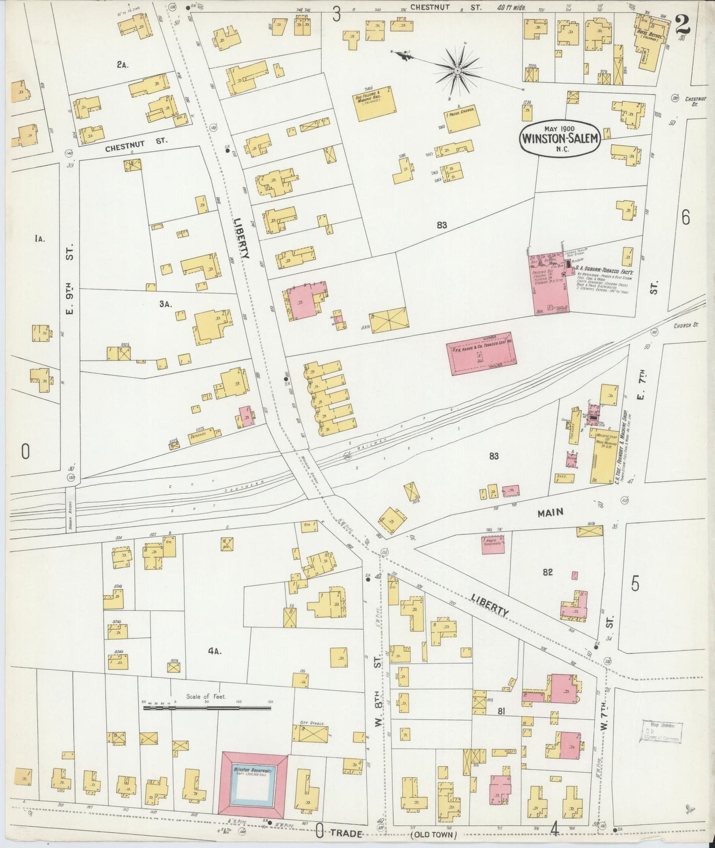 Sanborn Fire Insurance Map from Winston-Salem, Forsyth County, North Carolina (1900), Sheet #0002 - Complete Map Set gallery image, historic Sanborn map, vintage wall art, North Carolina North Carolina