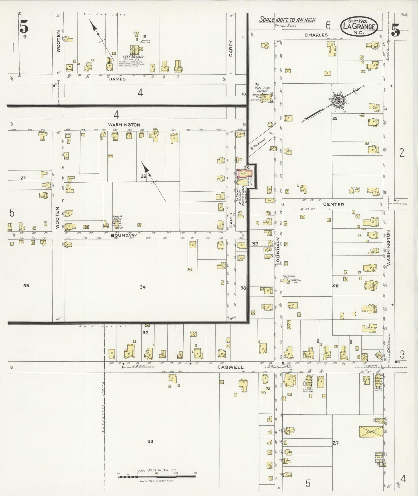 Sanborn Fire Insurance Map from La Grange, Lenoir County, North Carolina (1925), Sheet #0005 - Complete Map Set gallery image, historic Sanborn map, vintage wall art, North Carolina North Carolina