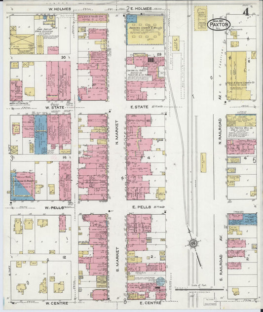 Sanborn Fire Insurance Map from Paxton, Ford County, Illinois (1921), Sheet #0004 - Historic Sanborn Fire Insurance Map Print, vintage old map wall art, antique decor, genealogy gift, Illinois Illinois map