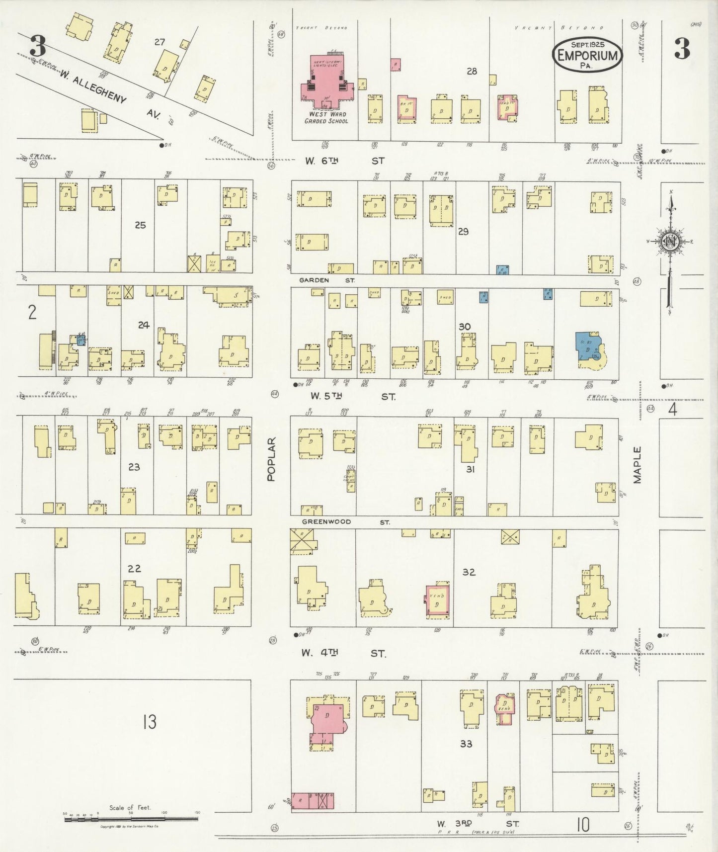 Sanborn Fire Insurance Map from Emporium, Cameron County, Pennsylvania (1925), Sheet #0003 - Historic Sanborn Fire Insurance Map Print, vintage old map wall art, antique decor, genealogy gift, Pennsylvania Pennsylvania map