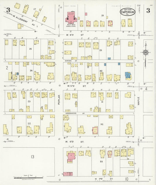 Sanborn Fire Insurance Map from Emporium, Cameron County, Pennsylvania (1925), Sheet #0003 - Historic Sanborn Fire Insurance Map Print, vintage old map wall art, antique decor, genealogy gift, Pennsylvania Pennsylvania map