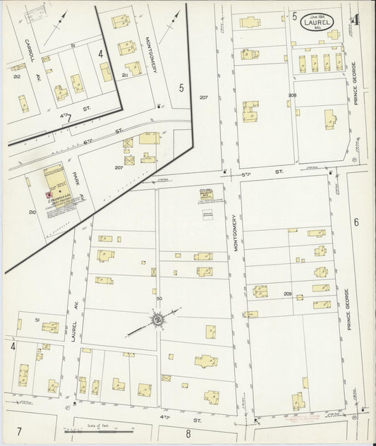 Sanborn Fire Insurance Map from Laurel, Prince Georges County, Maryland (1914), Sheet #0004 - Historic Sanborn Fire Insurance Map Print, vintage old map wall art