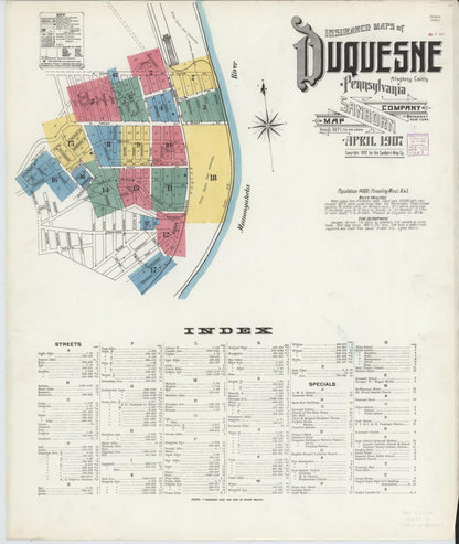 Sanborn Fire Insurance Map from Duquesne, Allegheny County, Pennsylvania (1907), Sheet #0001 - Complete Map Set gallery image, historic Sanborn map, vintage wall art, Pennsylvania Pennsylvania