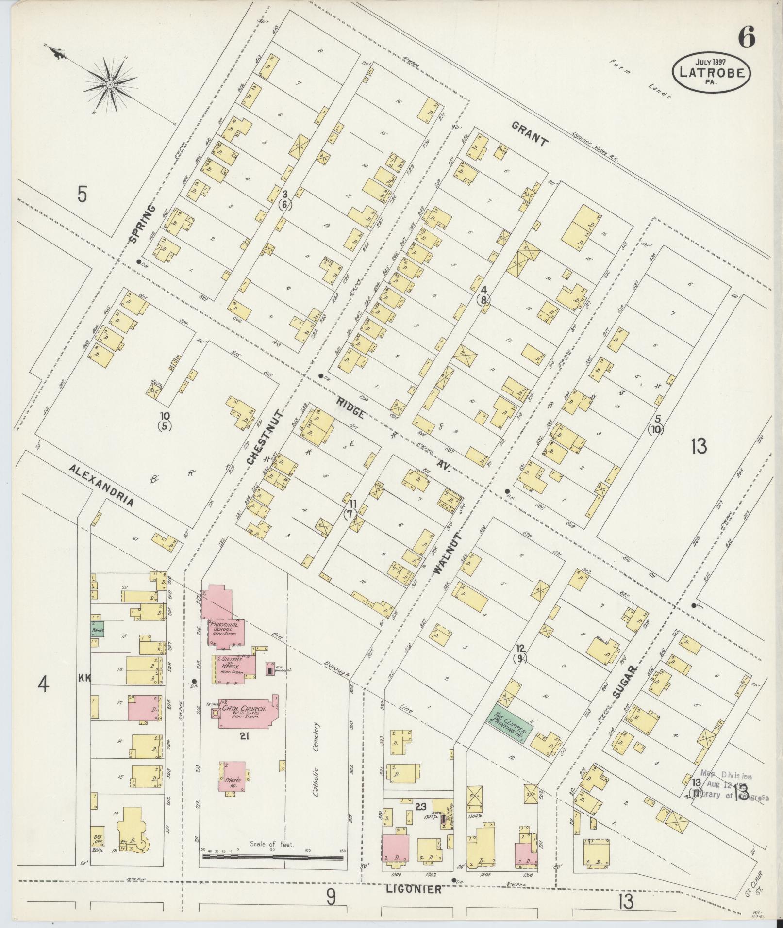 Sanborn Fire Insurance Map from Latrobe, Westmoreland County, Pennsylvania (1897), Sheet #0006 - Complete Map Set gallery image, historic Sanborn map, vintage wall art, Pennsylvania Pennsylvania
