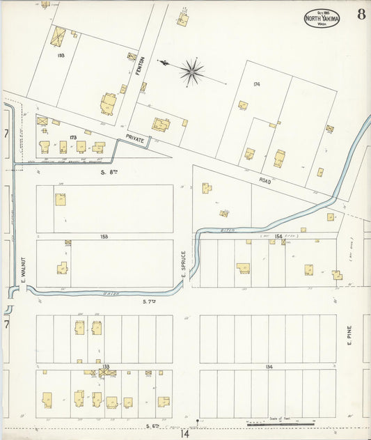 Sanborn Fire Insurance Map from North Yakima, Yakima County, Washington (1905), Sheet #0008 - Historic Sanborn Fire Insurance Map Print, vintage old map wall art, antique decor, genealogy gift, Washington Washington map