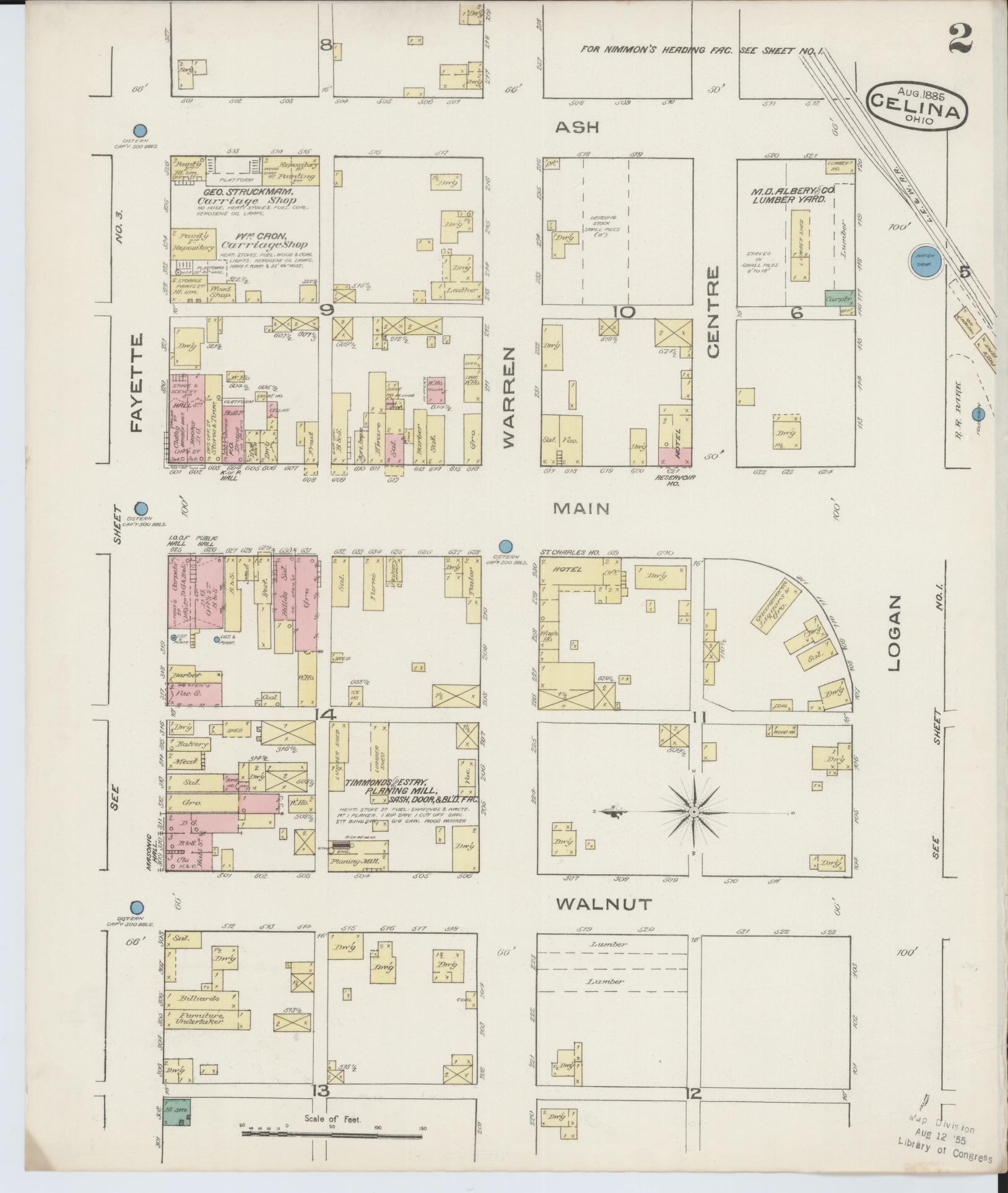 Sanborn Fire Insurance Map from Celina, Mercer County, Ohio (1885), Sheet #0002 - Historic Sanborn Fire Insurance Map Print, vintage old map wall art, antique decor, genealogy gift, Ohio Ohio map