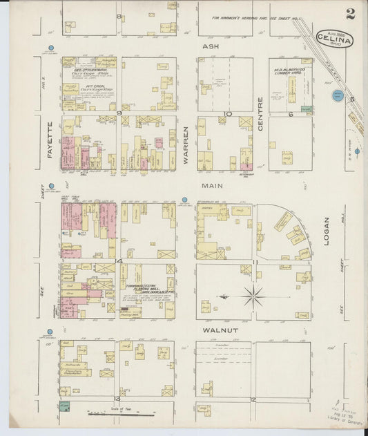 Sanborn Fire Insurance Map from Celina, Mercer County, Ohio (1885), Sheet #0002 - Historic Sanborn Fire Insurance Map Print, vintage old map wall art, antique decor, genealogy gift, Ohio Ohio map