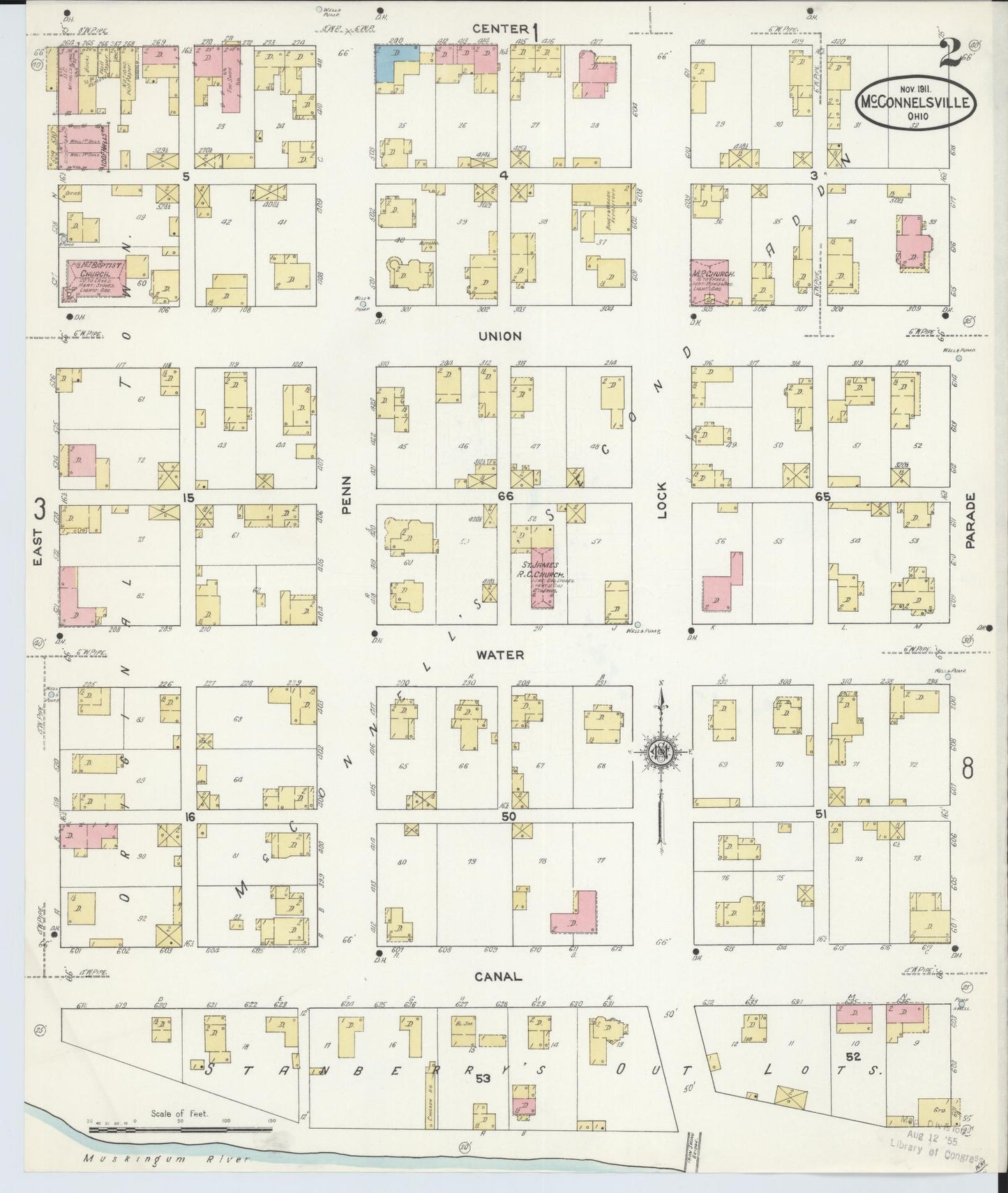 Sanborn Fire Insurance Map from McConnelsville, Morgan County, Ohio (1911), Sheet #0002 - Historic Sanborn Fire Insurance Map Print, vintage old map wall art, antique decor, genealogy gift, Ohio Ohio map