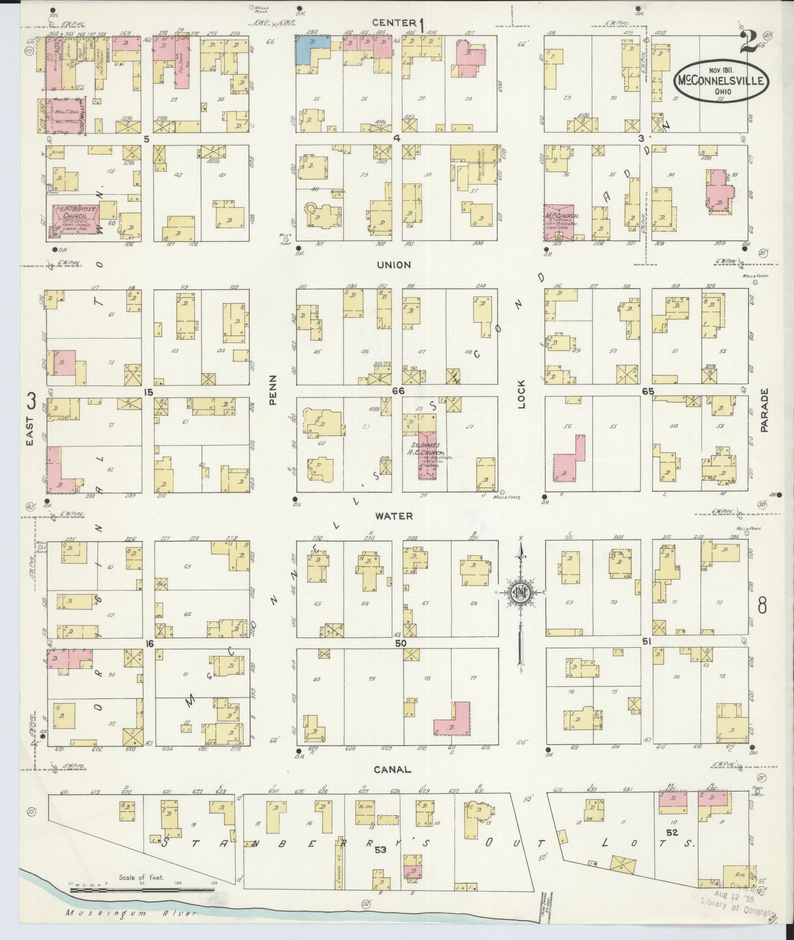 Sanborn Fire Insurance Map from McConnelsville, Morgan County, Ohio (1911), Sheet #0002 - Historic Sanborn Fire Insurance Map Print, vintage old map wall art, antique decor, genealogy gift, Ohio Ohio map