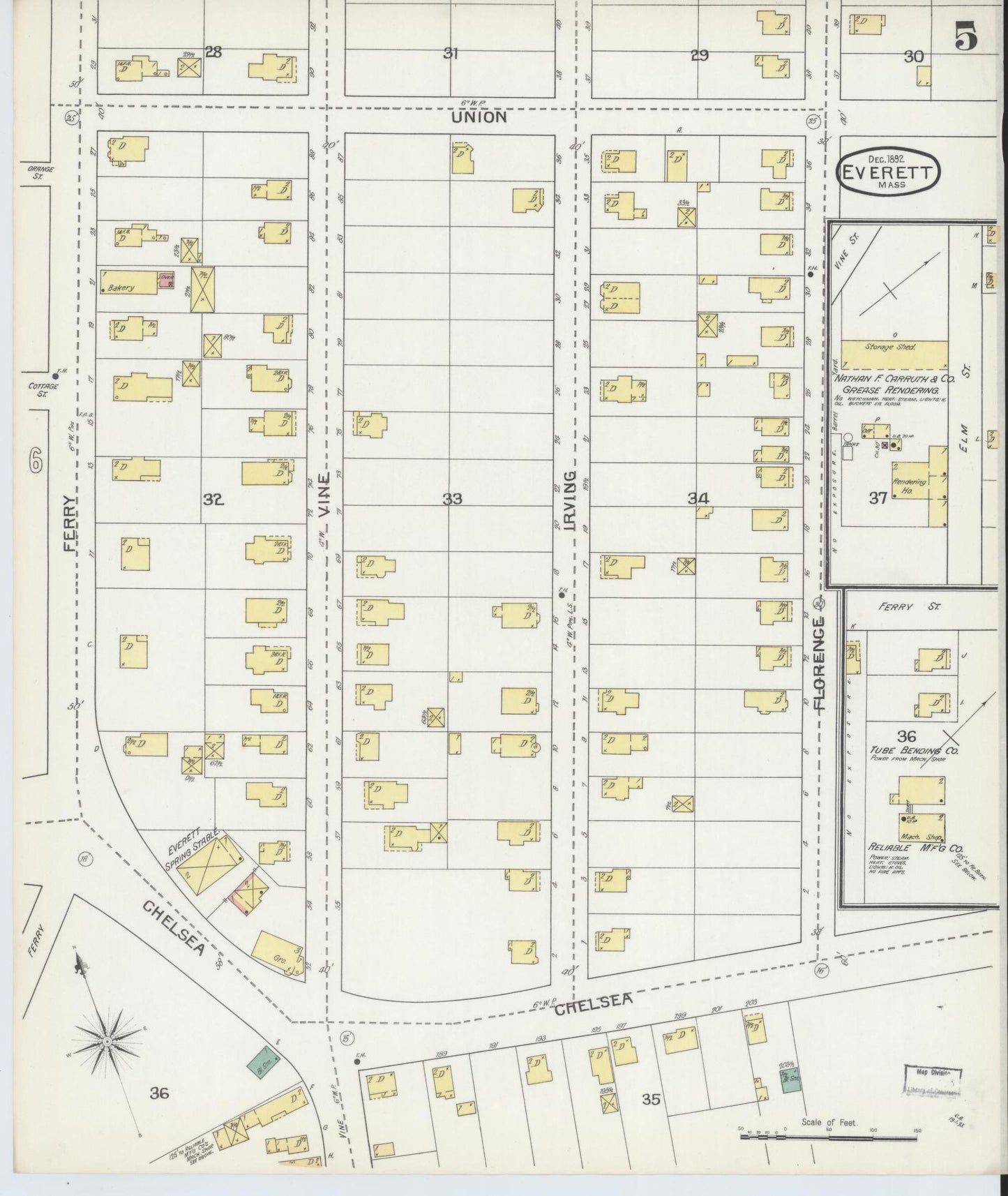 Sanborn Fire Insurance Map from Everett, Middlesex County, Massachusetts (1892), Sheet #0005 - Complete Map Set gallery image, historic Sanborn map, vintage wall art, Massachusetts Massachusetts