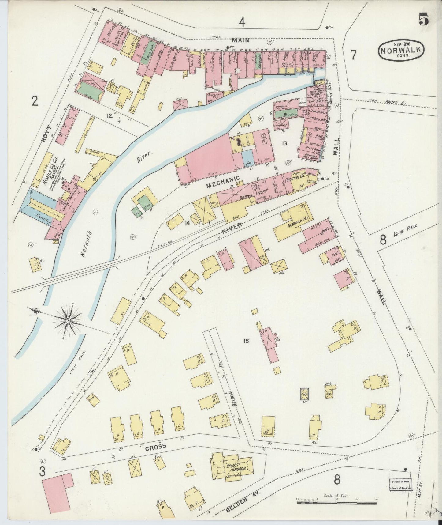Sanborn Fire Insurance Map from Norwalk, Fairfield County, Connecticut (1896), Sheet #0005 - Complete Map Set gallery image, historic Sanborn map, vintage wall art, Connecticut Connecticut