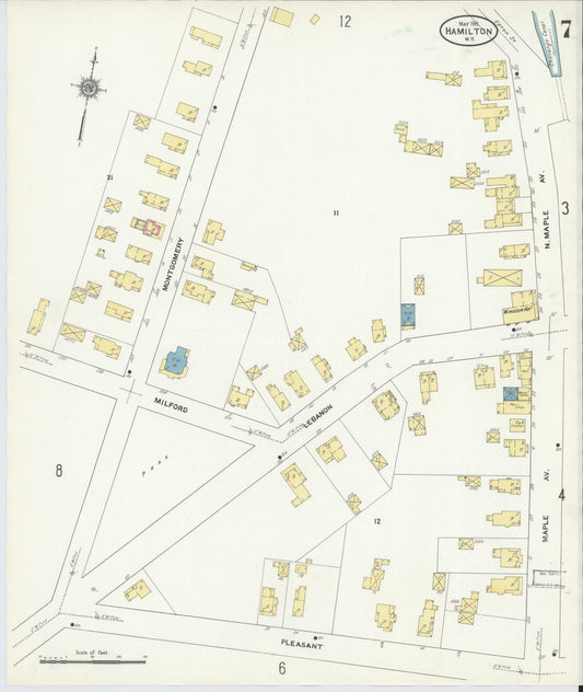 Sanborn Fire Insurance Map from Hamilton, Madison County, New York (1911), Sheet #0007 - Historic Sanborn Fire Insurance Map Print, vintage old map wall art, antique decor, genealogy gift, New York New York map
