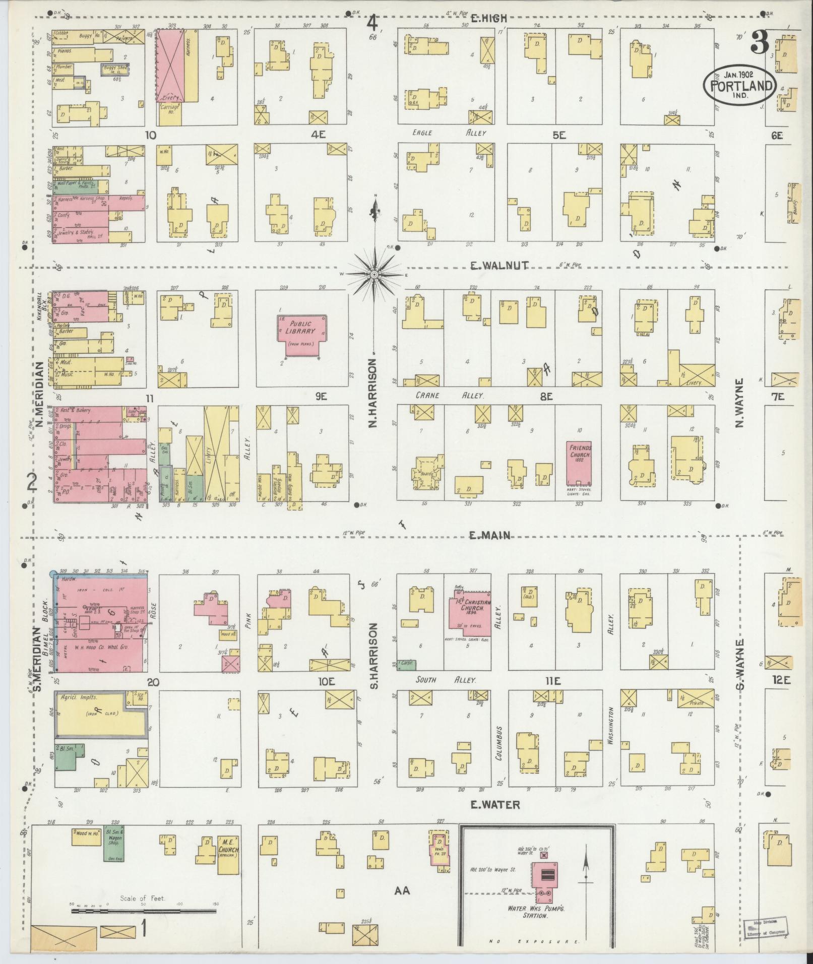Sanborn Fire Insurance Map from Portland, Jay County, Indiana (1902), Sheet #0003 - Complete Map Set gallery image, historic Sanborn map, vintage wall art, Indiana Indiana