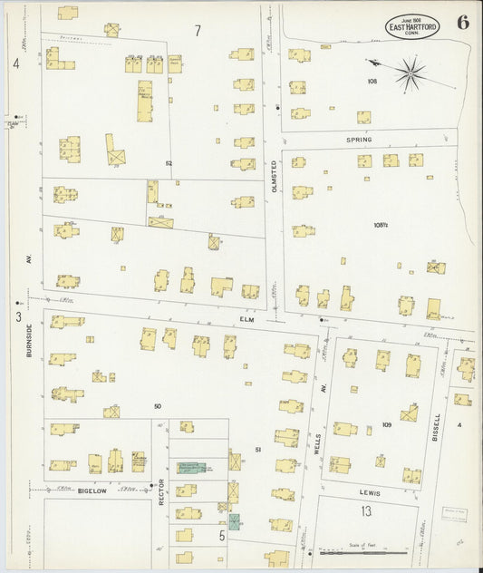 Sanborn Fire Insurance Map from East Hartford, Hartford County, Connecticut (1908), Sheet #0006 - Historic Sanborn Fire Insurance Map Print, vintage old map wall art, antique decor, genealogy gift, Connecticut Connecticut map
