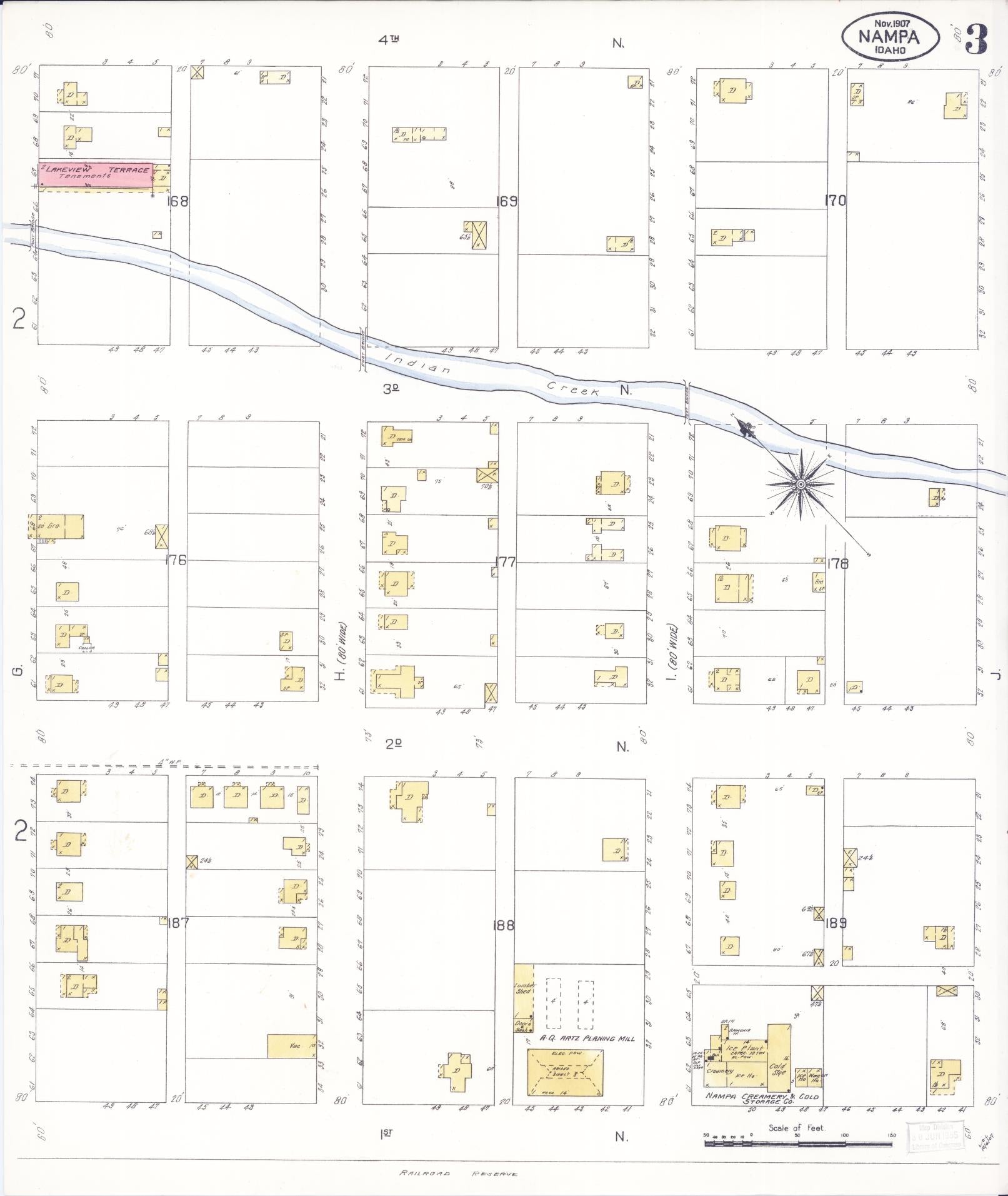 Sanborn Fire Insurance Map from Nampa, Canyon County, Idaho (1907), Sheet #0003 - Complete Map Set gallery image, historic Sanborn map, vintage wall art, Idaho Idaho