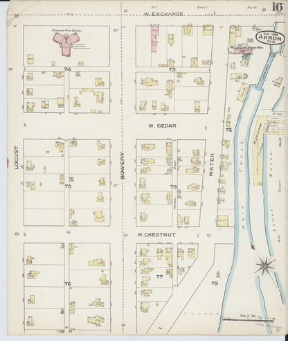 Sanborn Fire Insurance Map from Akron, Summit County, Ohio (1886), Sheet #0016 - Historic Sanborn Fire Insurance Map Print, vintage old map wall art, antique decor, genealogy gift, Ohio Ohio map