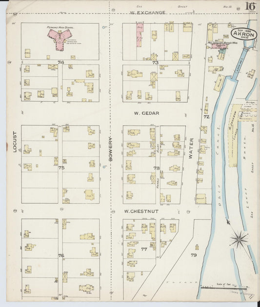 Sanborn Fire Insurance Map from Akron, Summit County, Ohio (1886), Sheet #0016 - Historic Sanborn Fire Insurance Map Print, vintage old map wall art, antique decor, genealogy gift, Ohio Ohio map