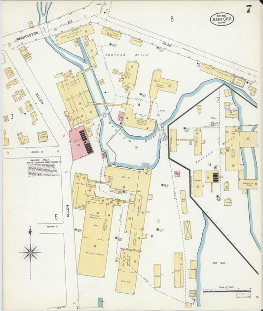 Sanborn Fire Insurance Map from Sanford, York County, Maine (1906), Sheet #0007 - Historic Sanborn Fire Insurance Map Print, vintage old map wall art, antique decor, genealogy gift, Maine Maine map