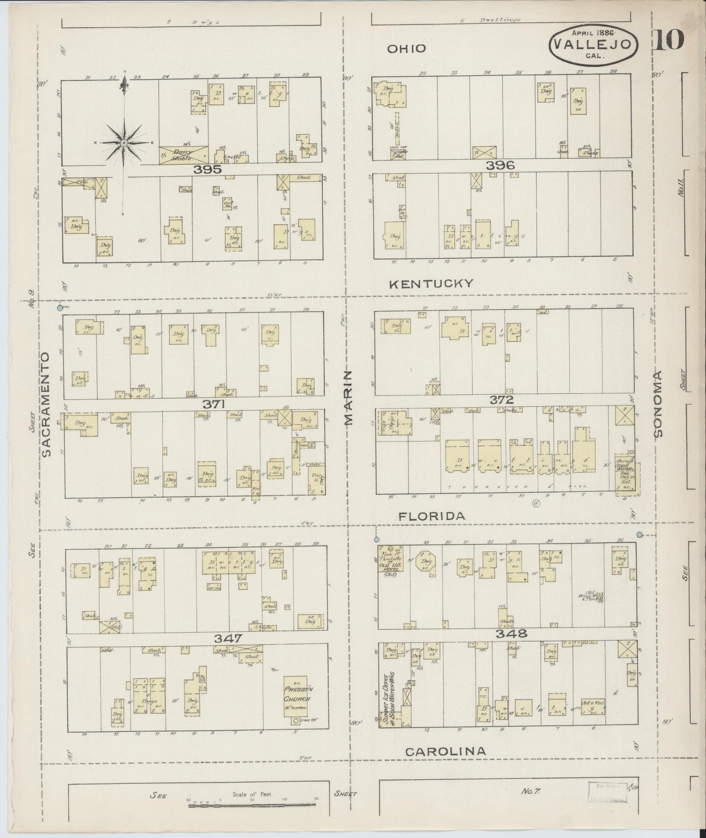 Sanborn Fire Insurance Map from Vallejo, Solano County, California (1886), Sheet #0010 - Complete Map Set gallery image, historic Sanborn map, vintage wall art, California California