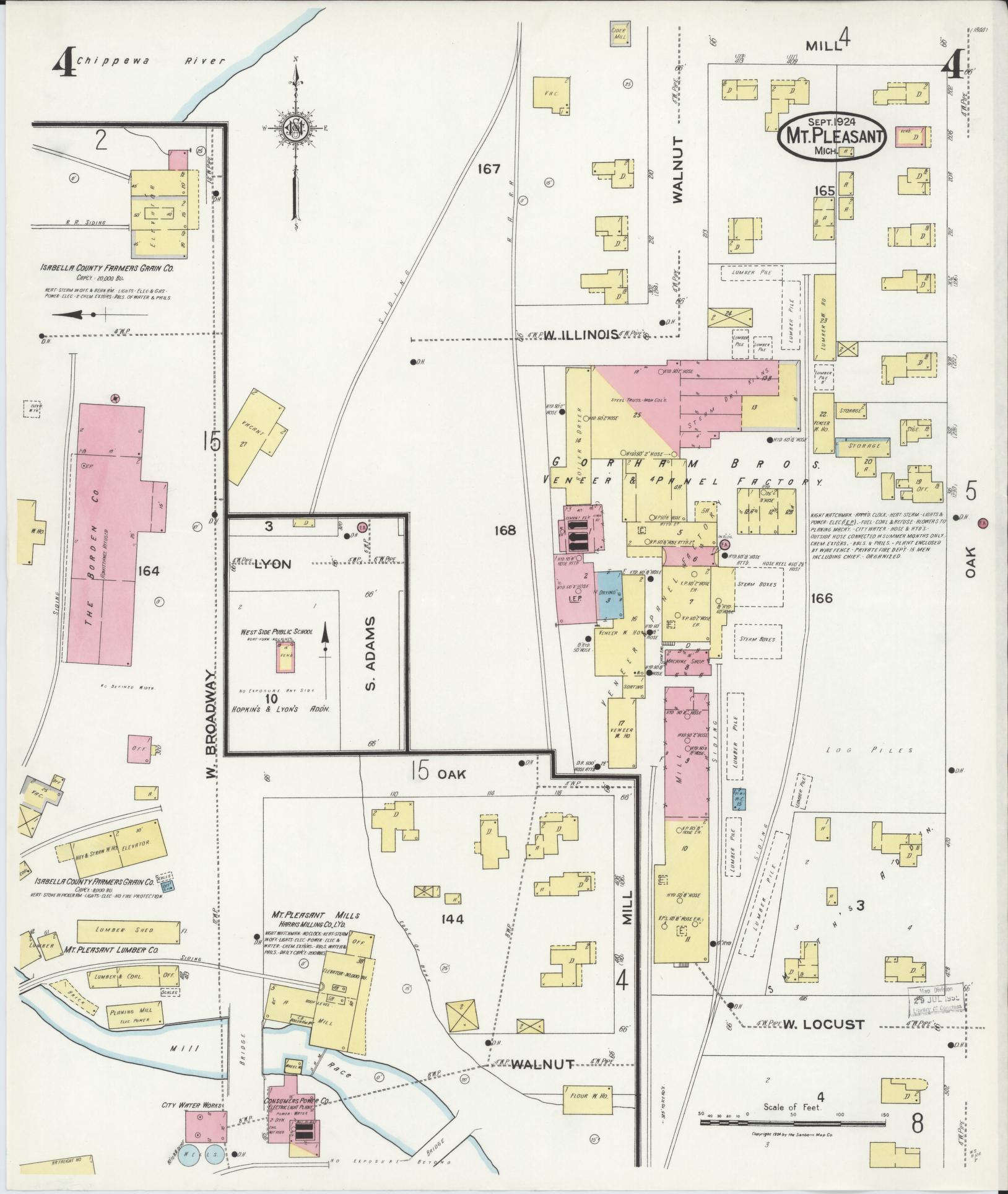 Sanborn Fire Insurance Map from Mount Pleasant, Isabella County, Michigan (1924), Sheet #0004 - Complete Map Set gallery image, historic Sanborn map, vintage wall art, Michigan Michigan