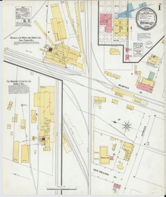 Sanborn Fire Insurance Map from Brinkley, Monroe County, Arkansas (1900), Sheet #0001 - Complete Map Set gallery image, historic Sanborn map, vintage wall art, Arkansas Arkansas