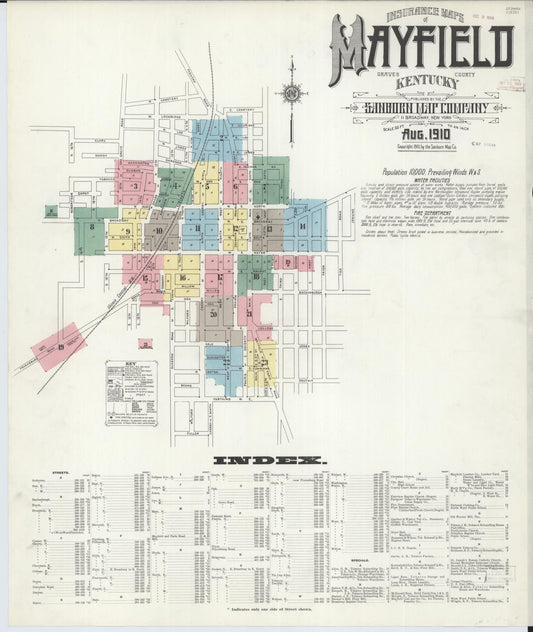 Sanborn Fire Insurance Map from Mayfield, Graves County, Kentucky (1910), Sheet #0001 - Complete Map Set gallery image, historic Sanborn map, vintage wall art, Kentucky Kentucky
