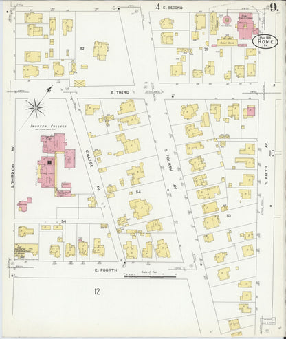 Sanborn Fire Insurance Map from Rome, Floyd County, Georgia (1909), Sheet #0009 - Complete Map Set gallery image, historic Sanborn map, vintage wall art, Georgia Georgia