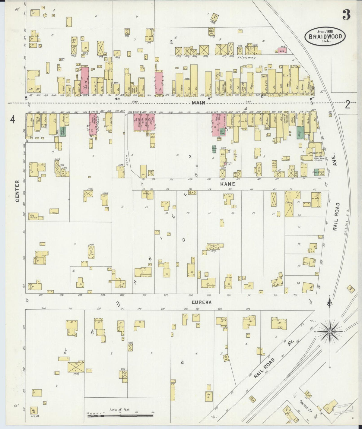 Sanborn Fire Insurance Map from Braidwood, Will County, Illinois (1898), Sheet #0003 - Complete Map Set gallery image, historic Sanborn map, vintage wall art, Illinois Illinois